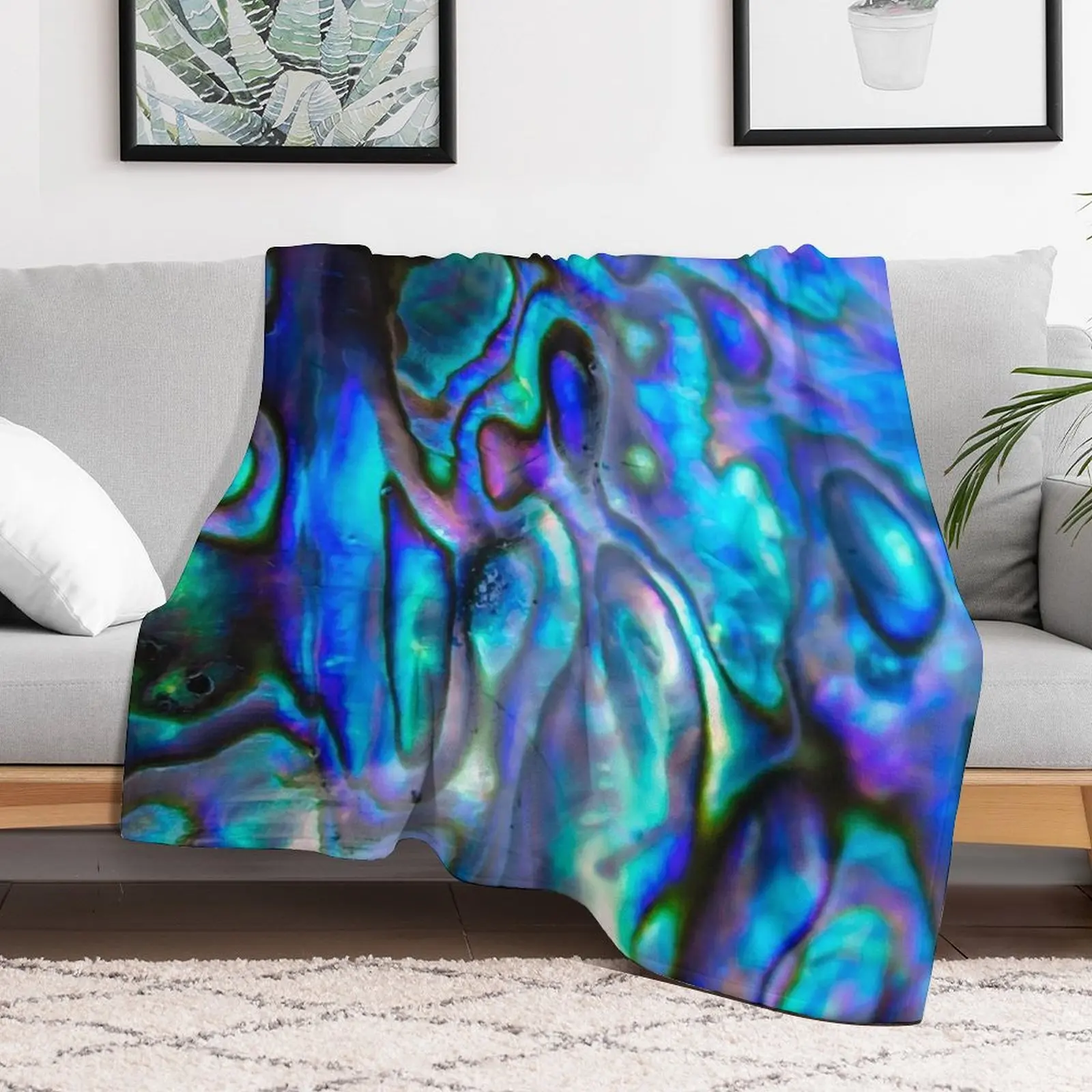 Abstract Paua Abalone Shell Texture Pattern, Polished Paua Shell, Multicolor Shell Haliotis Background, Shiny Moth Throw Blanket