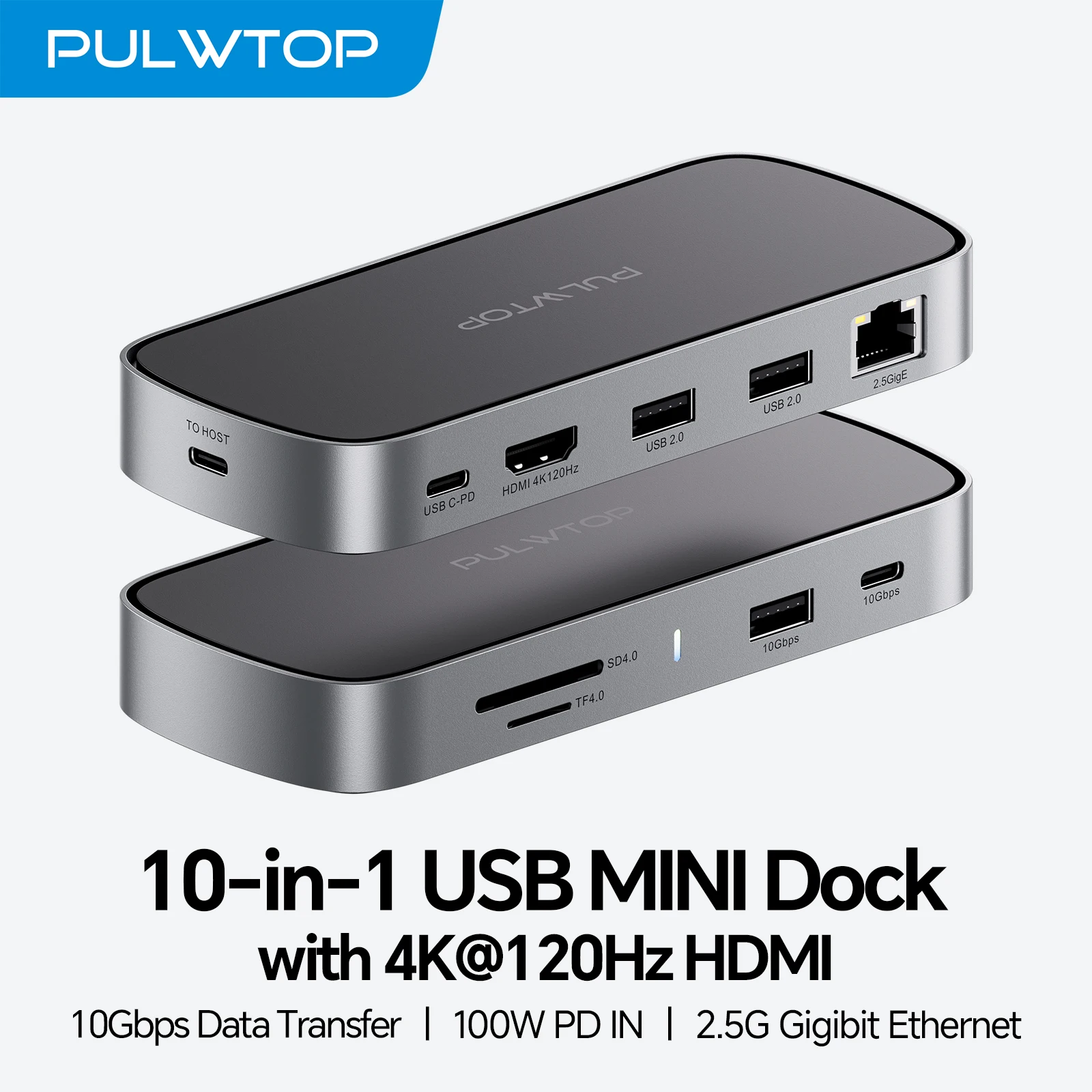 PULWTOP MacBook Docking Station Dual Monitor for MacBook Pro/Air M5/M4/M3, with 2HDMI,PD,RJ45,USB A/C 10Gbps,SD/TF, USB 2.0
