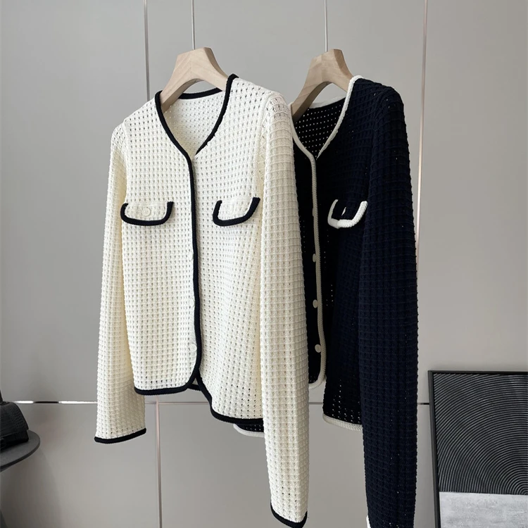 

Вязаный кардиган из органического хлопка с ажурной вышивкой и цветочным узором, в ароматном стиле, женский, весенний, модный свитер