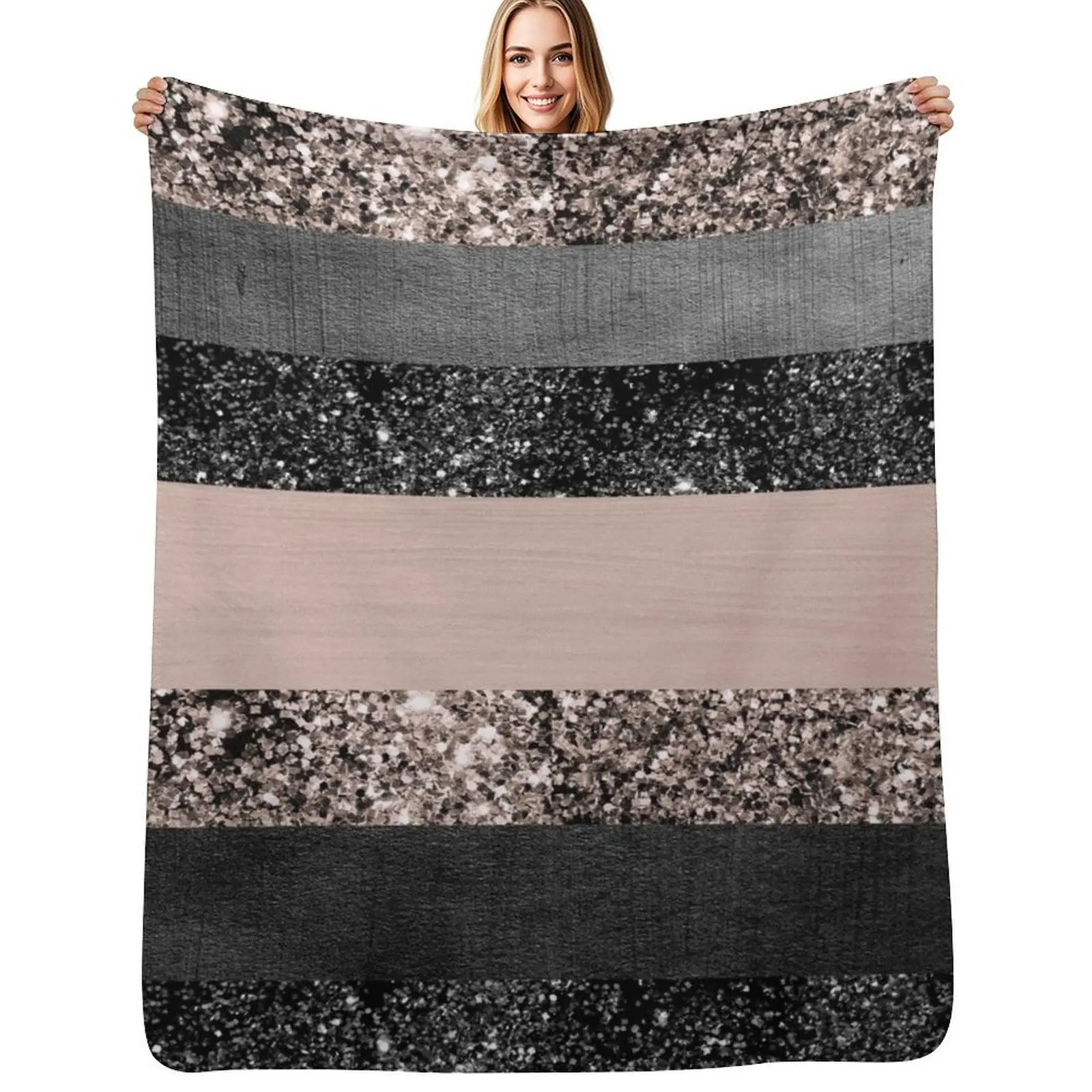Blush Glitter Glam Stripes #2 (Faux Glitter) #shiny #decor #art Throw Blanket Polar Nap Moving Shaggy Plaid Blankets