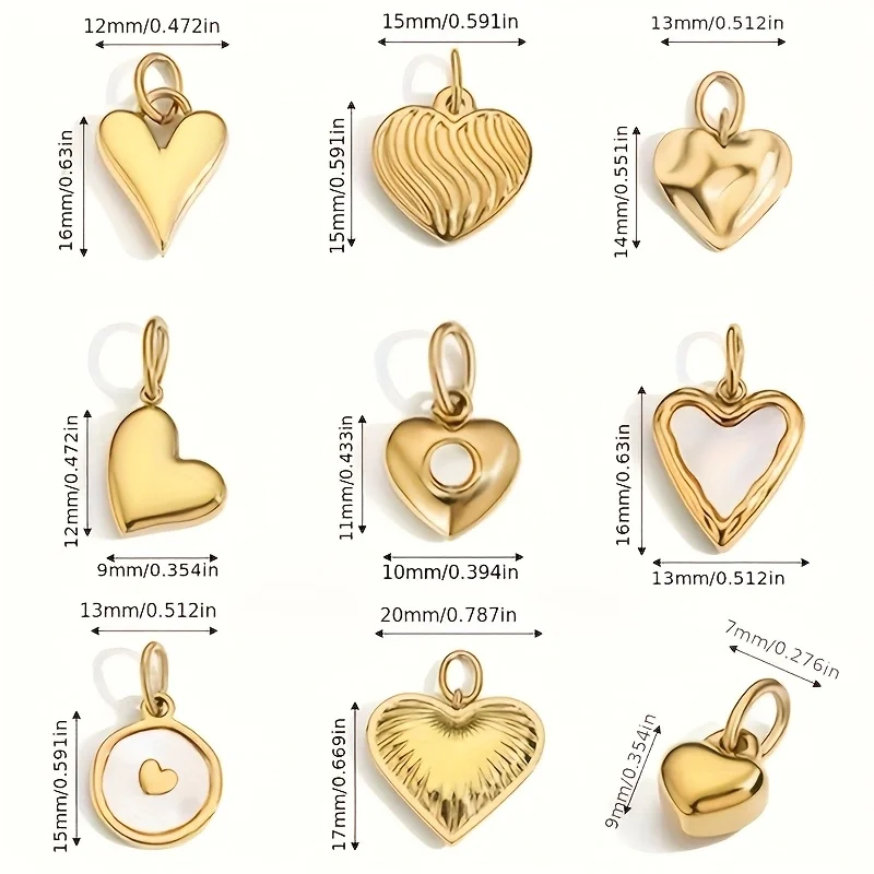 Hiraeva Edelstahl Gold Herzanhänger Charms für DIY Schmuckherstellung Armband Halskette Zubehör – Detail 9