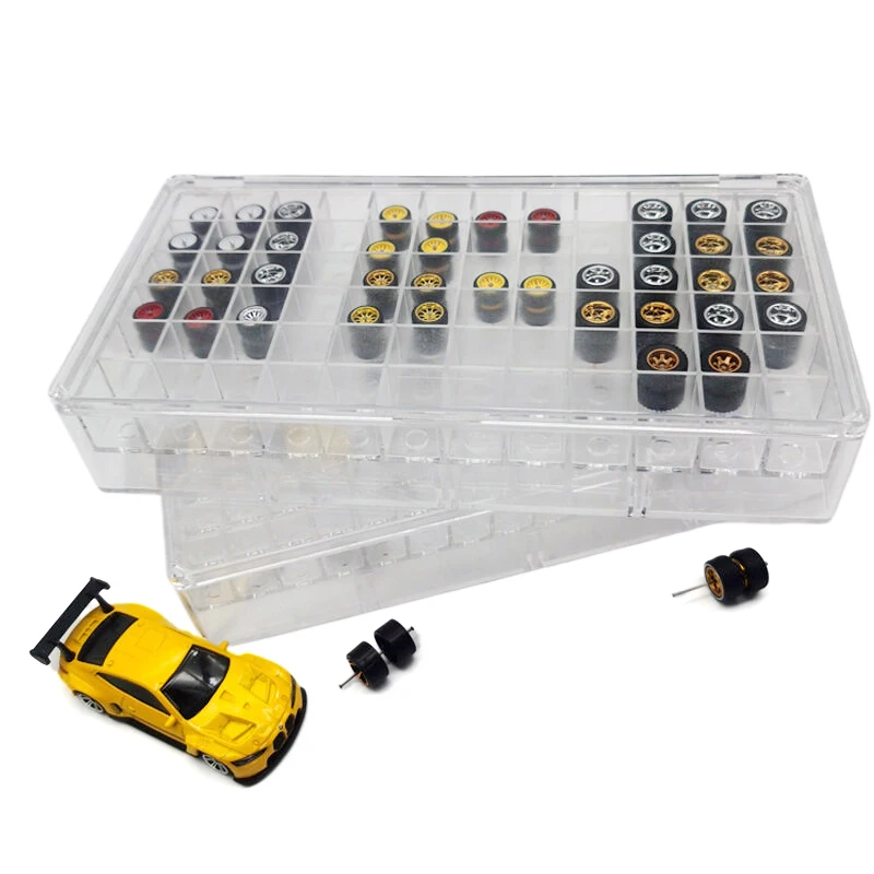 Caixa de armazenamento de exibição acrílica para modelo 1/64, cubos de roda de carro para modelo de hobby, coleção de brinquedo, modelo de carro aplicável