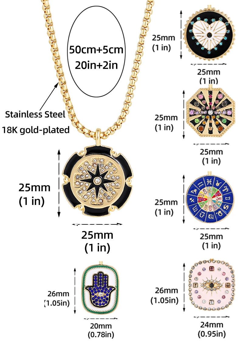 Cute Eyes Heart Palm Zodiac Signs Necklace For Women Double Sided Enamel Star Pendant Collar Gold Color Stainless Steel_maomaolike.com