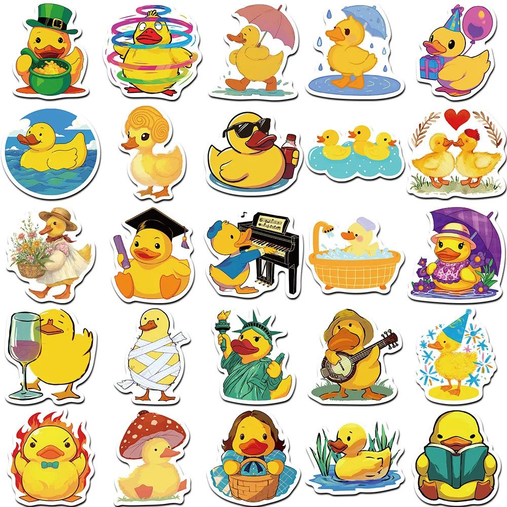 10/50pcs Cute Funny Yellow Duck Stickers Waterproof Graffiti DIY Water Bottle Skateboard Laptop Phone Motorcycle Vinyl Sticker