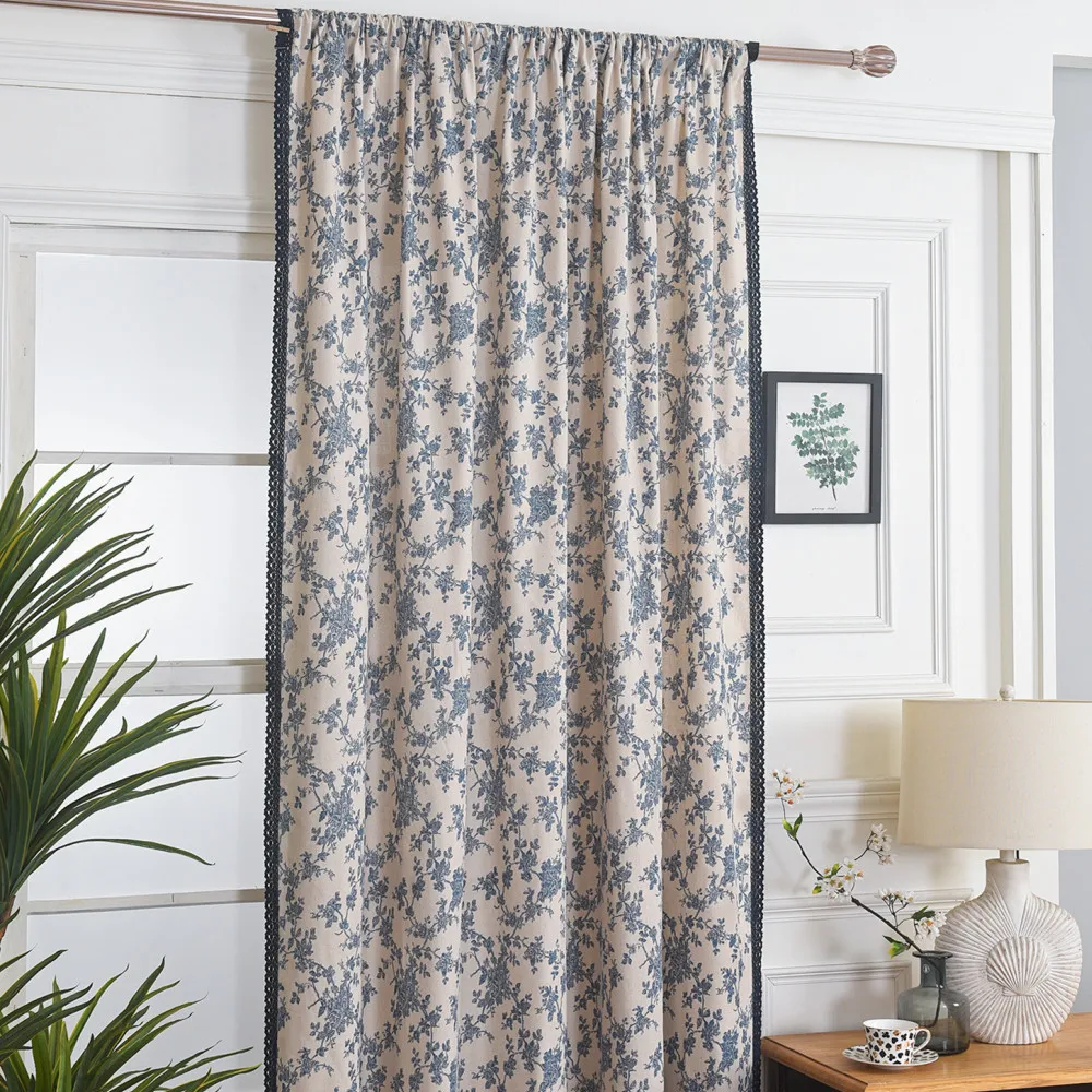 American Garden Orchid Cotton Linen Home Window Curtain Thick Blackout Drapes Bay Window Curtains for The Living Room