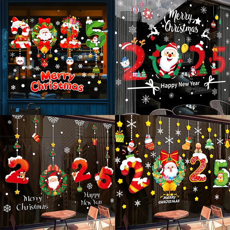 

2025 Christmas Window Sticker Merry Christmas Decorations for Home Christmas Decals Xmas Ornament Navidad Natal Gifts New Year