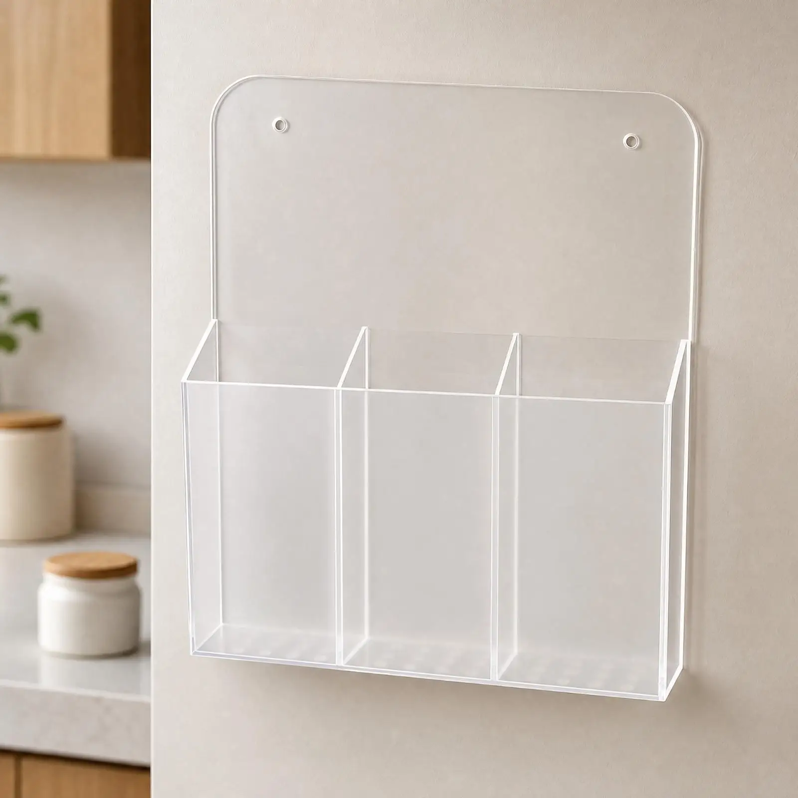 Acrylic Wall Mount Straw Dispenser Holder for Kitchen Cabinet Storage Container with Flat Back Panel