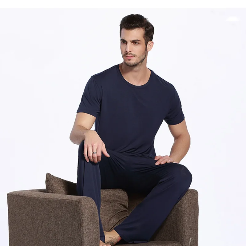 

Plus Size Men's Bamboo Viscose Pajamas Set Shirt and Pants With Pockets Men's Sleepwear