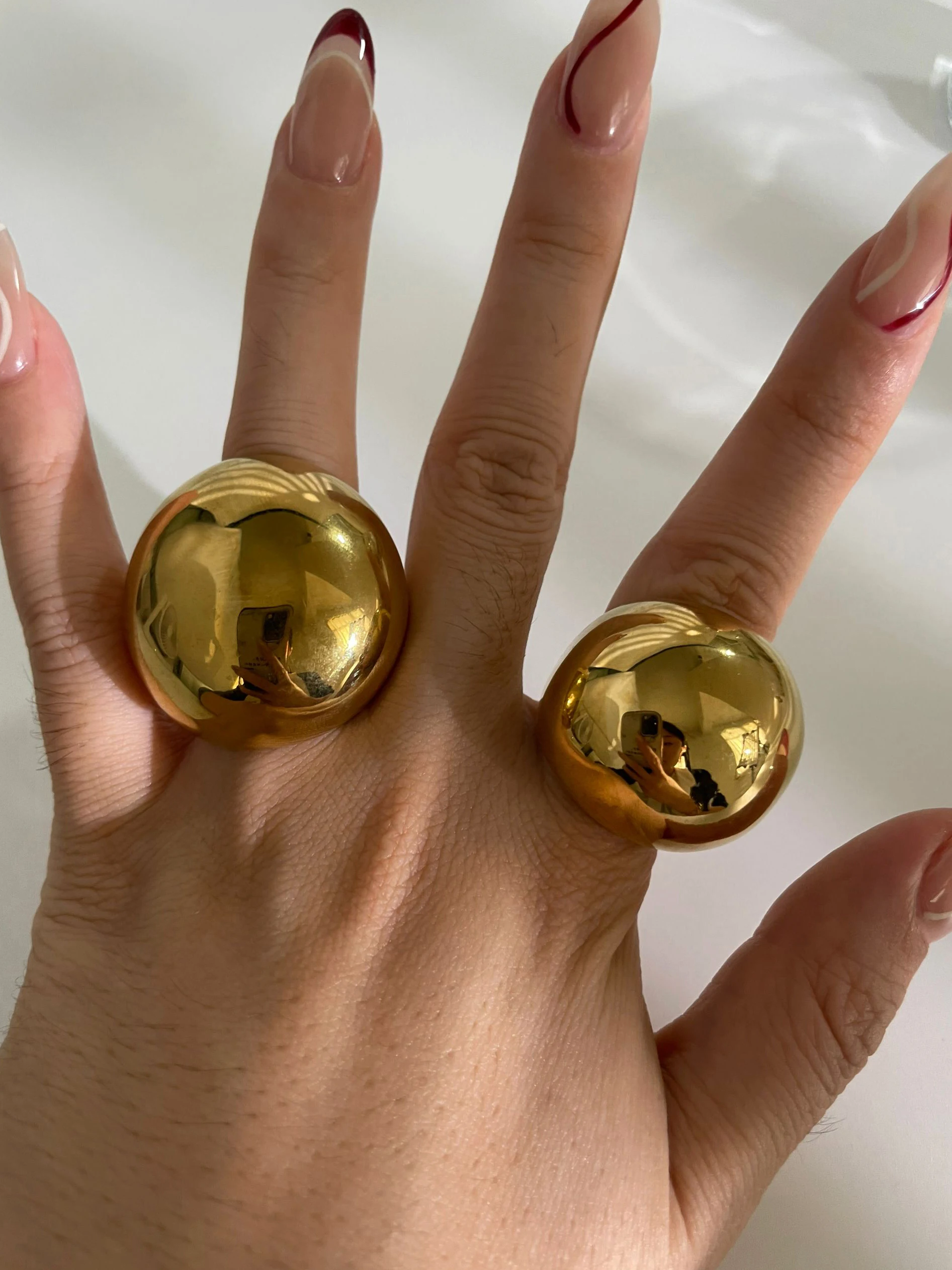 Peri\'sbox Extra Large Stainless Steel 18K Gold Plated Rings for Women Men Punk Hip-Hop Smooth Chunky Dome Ring Statement Jewelry