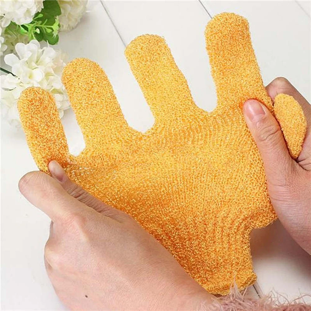 حمام الجسم دش قفازات التقشير لون عشوائي ألياف الاكريليك دائم إزالة خلايا الجلد الميت تحفيز الدورة الدموية