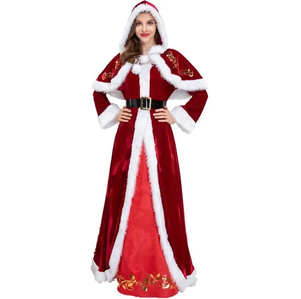 Plus Size Deluxe Velvet Adults Christmas Costume Cosplay Couple Santa Claus Clothes Fancy Dress Xmas Uniform Suit For Men Women