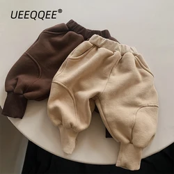 Autumn Winter Children Pants 1-8Y Boys Warm Fleece Spliced Loose Daily Sweatpants Trousers Korean Toddler Wear Kids Clothing New