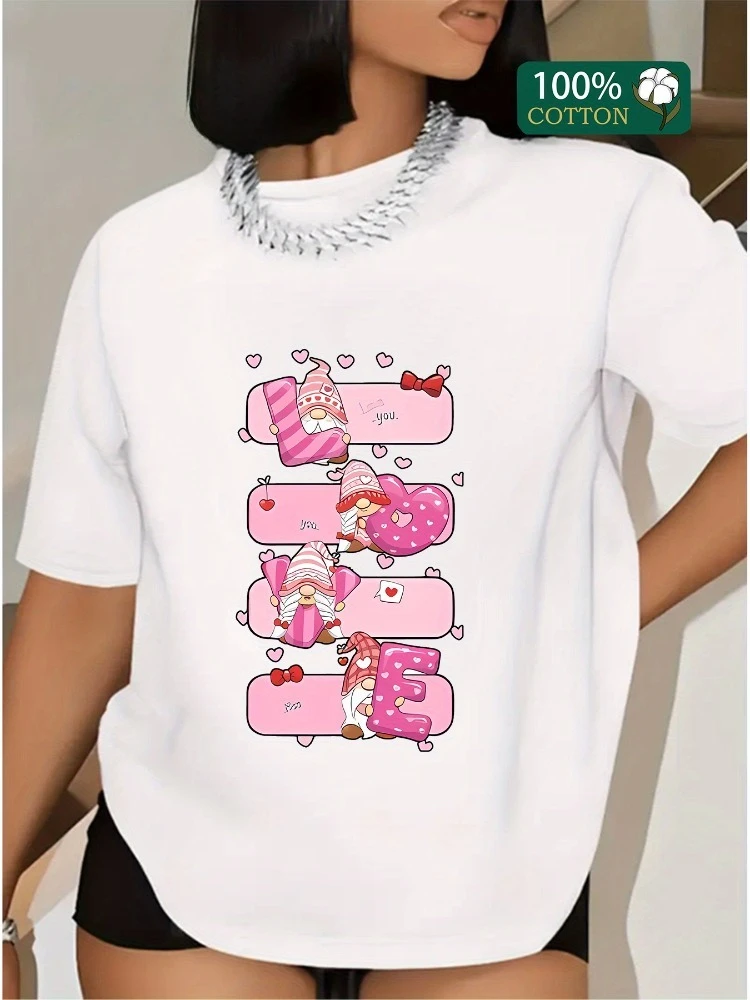 

Женская удобная дышащая футболка с короткими рукавами Santa Claus LOVE с принтом сердца, топ с круглым вырезом, милая рубашка с короткими рукавами