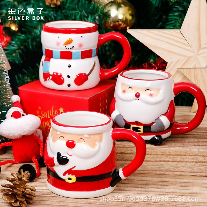 Santa Claus Cup Ceramic Cup Gift Box Cartoon 3d Hand Drawn Gift Creative Mug Christmas Festival Gift Drinkw Are Mugs Porcelain