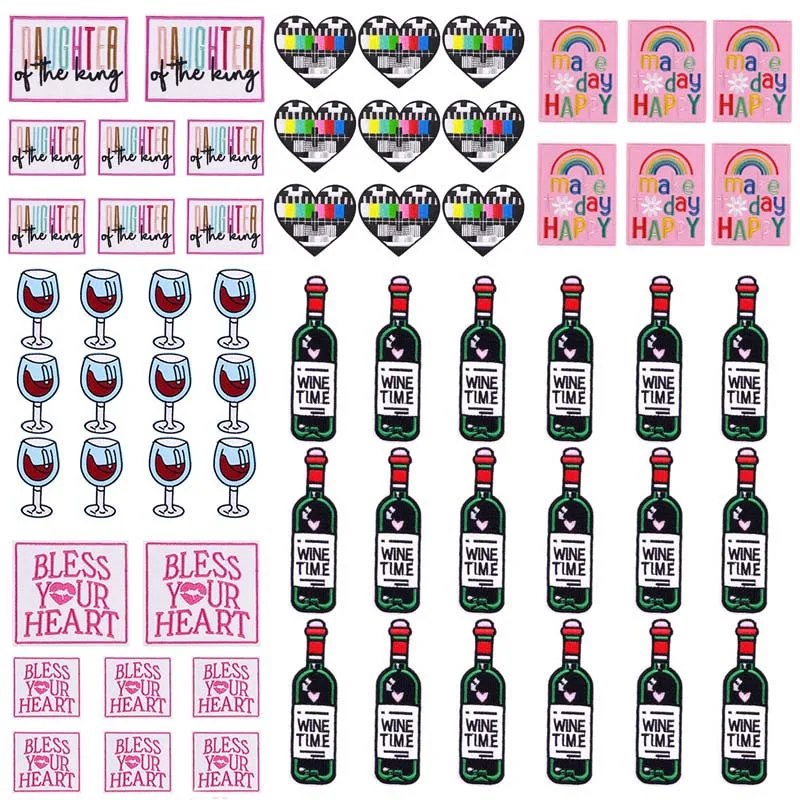 10PCS Wholesale Wine Time Patches On Clothes Embroidery Patches For Clothes Daughted Of The King Patch Pink Letter Iron On Patch