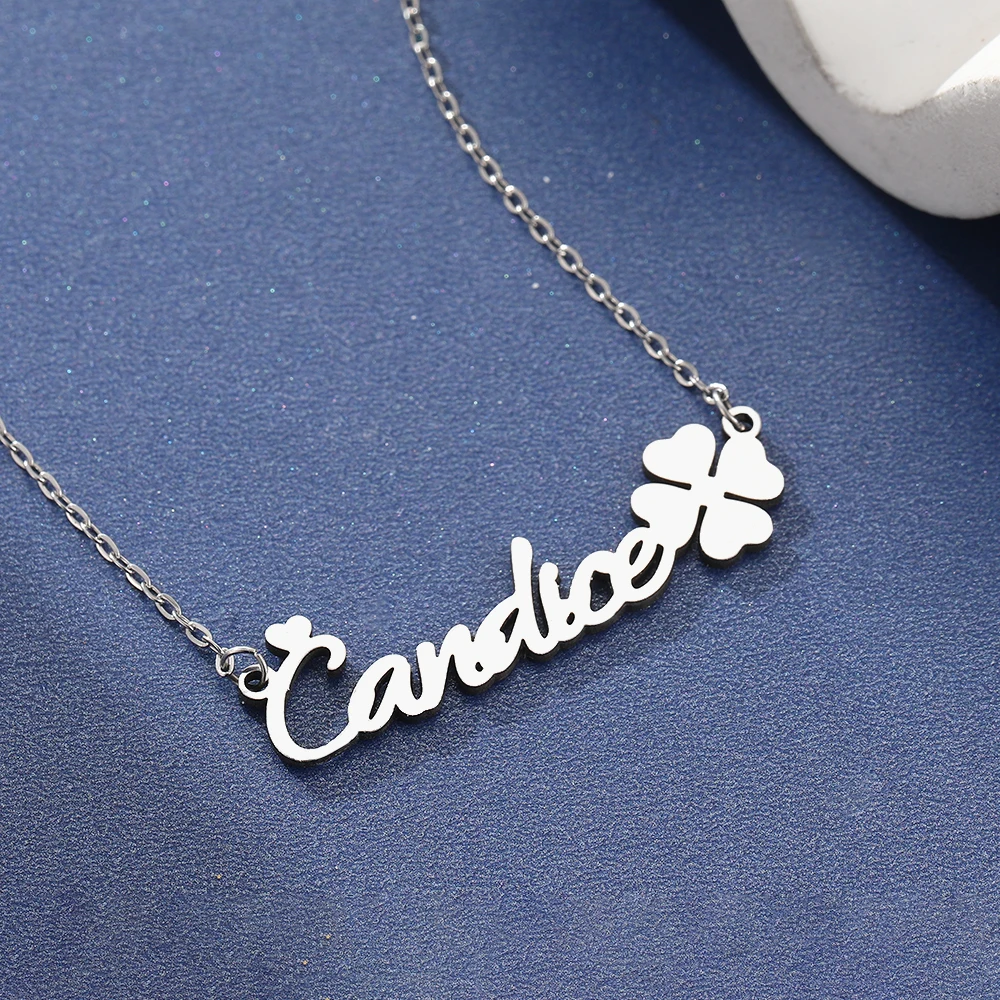 Personalized Custom Name Necklace Stainless Steel Four-Leaf Clover Collarbone Chain Ladies Fresh Fashion Jewelry Birthday Gift