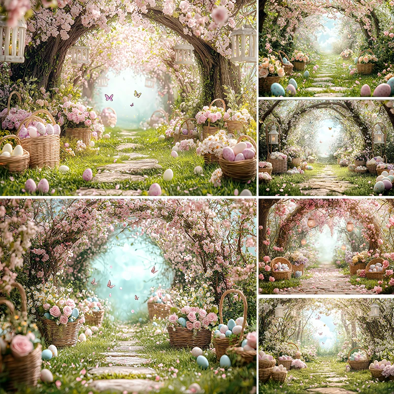

LS Easter Wonderland Arch Entrance Backdrops Kids Baby Photography Child Photocall Carrots Spring Countryside Backgrounds