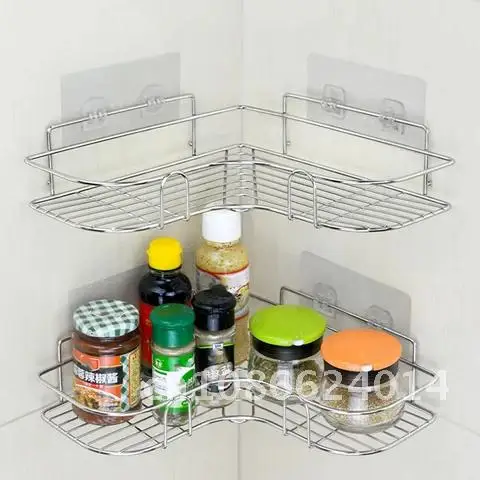 Spice Rack Shelf Bathroom Corner Storage Rustless Kitchen Container Wall Shelf Non-drilling Shelf