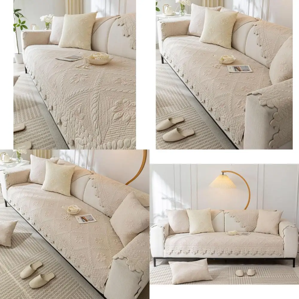 

Cotton Quilted Floral Embroidered Couch Cover, Non-Slip Sofa Slipcover, Washable Soft Furniture Cover, Protective Sofa Cover