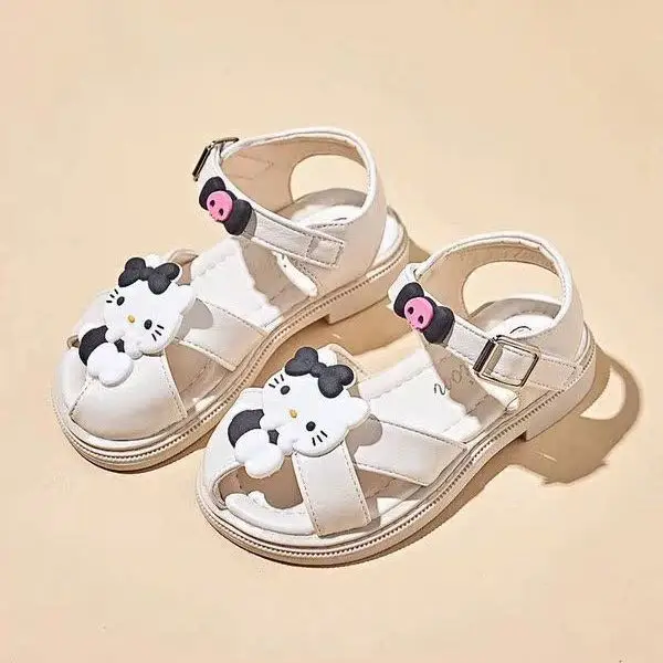 Girls' hello kitty kuromi Sandals 2024 Summer New Children's Soft Sole Princess children shoes Big Girl Beach Shoes