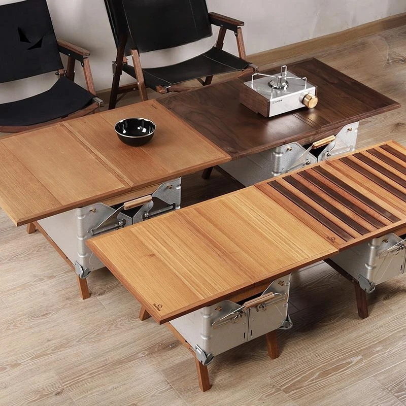 صندوق تخزين مفتوح، لوحة سطح مكتب منزلقة تعمل بالدفع والسحب، خشب الجوز الأسود القابل للطي