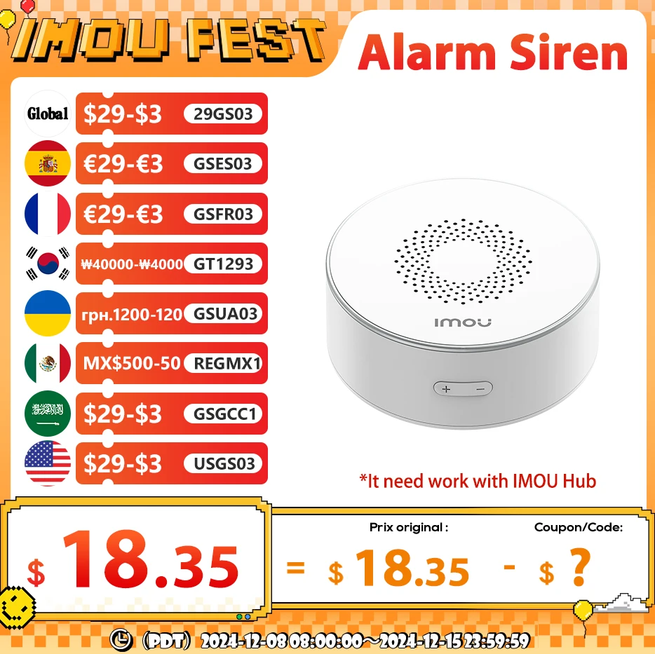 IMOU-Sirène d\'alarme WiFi Smart Life, haut-parleur puissant, Zigequation 3.0 avec flash stroboscopique, longue durée, sirène pour système de