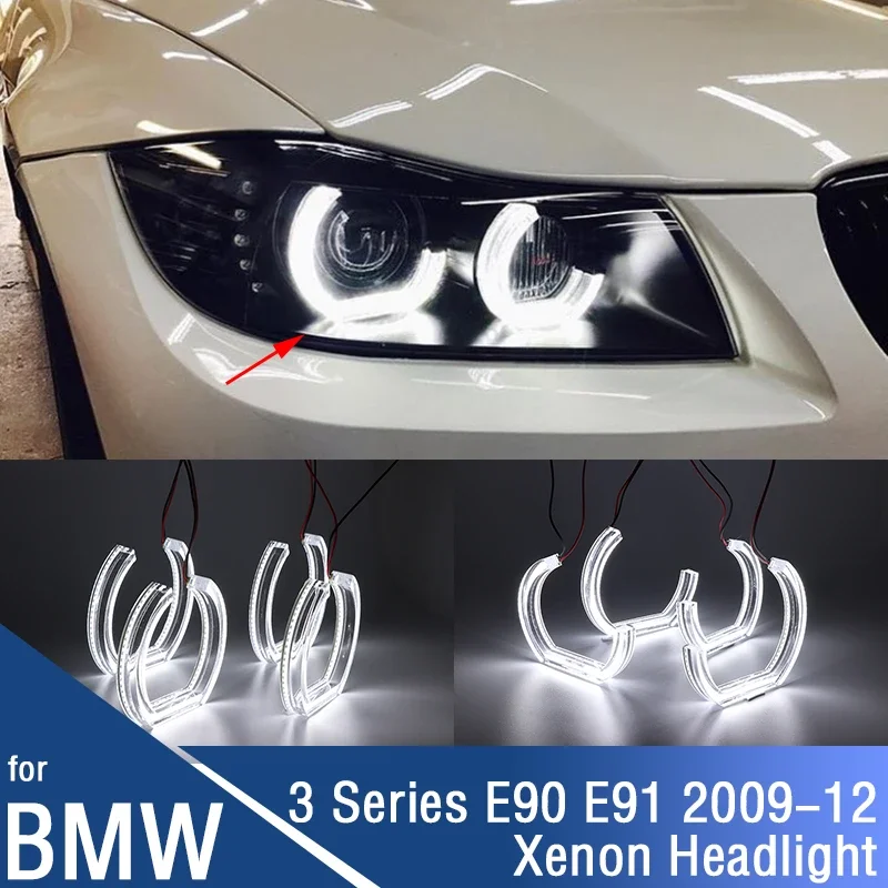 M Style Horseshoe White Acrylic Cover LED Angel Eye Halo Ring for BMW 3er E91 E90 LCI 316i 318i 320i 323i 325i 328i 330i Xenon
