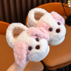 Boys Warm Cotton Slippers Autumn and Winter Children Indoor Non-slip Cute Puppy Boy Andgirls Wool Slippers Home Kids Shoes