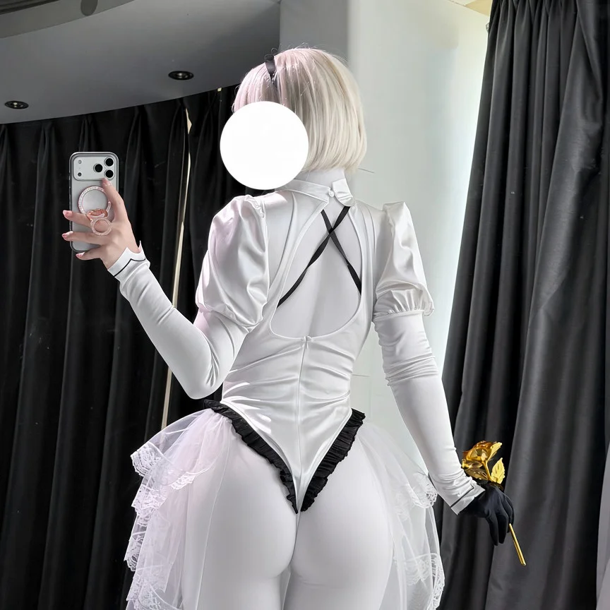 Azur Lane Automata 2B Cosplay Costume YoRHa No.2 Type B Anime Women's sexy white leather jumpsuit Halloween party new dress view 5