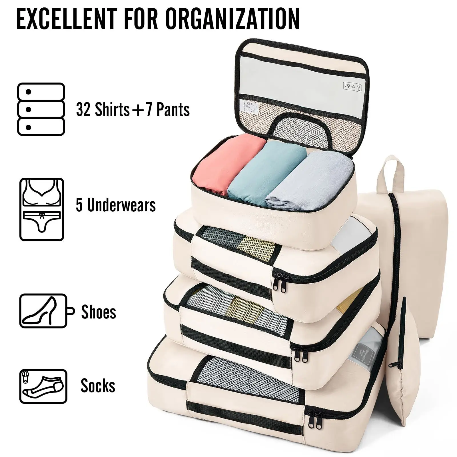 Set Tas Travel Kualitas Tinggi 8 Buah Kantong Organizer Bagasi Tahan Air Tas Organizer Pemisah Pakaian Kubus Kemasan Portabel