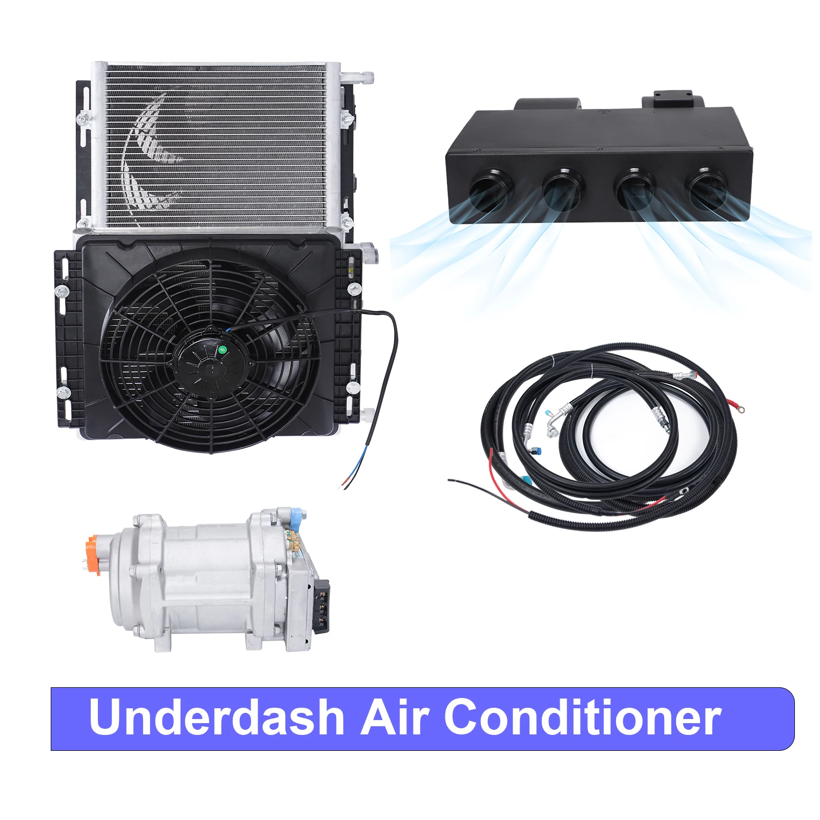 12V Universal Car Underdash Air Conditioner A/C Kit Electric Compressor Cooling System for Truck RV Van Classic Car