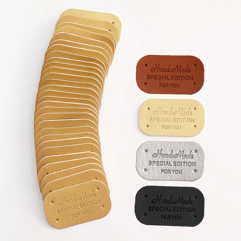 20Pcs Labels for Clothes Handmade PU Leather Tags Hand Made Label for Hats Bags Knitting Tags Sewing Tags Garment Accessories