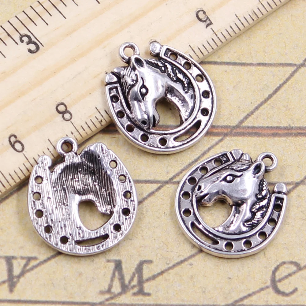 12pcs Charms Horse Steed Lucky Horseshoe 21x19mm Antique Silver Color Pendants Making DIY Handmade Tibetan Finding Jewelry