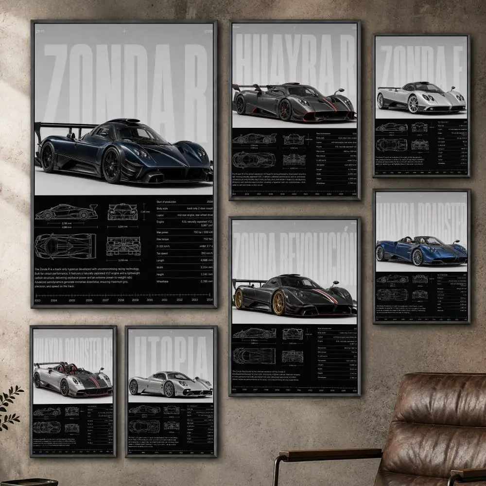 Auto Pagani Hypercar Supercar Poster  PP Self Adhesive Home Garage Dorm Bar Wall Decor Aesthetic Retro Gift