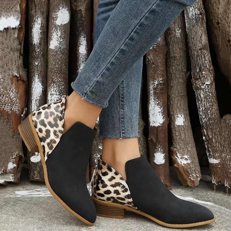 Spring and Autumn Season Fashion Women Retro Women Ankle Boots Leisure Leopard Ankle Boots Comfortable Ladies Boots