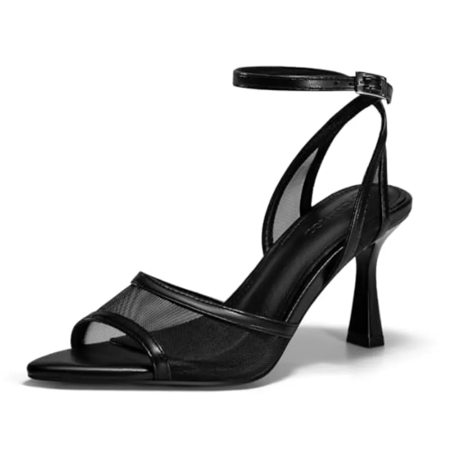 

Coutgo Womens Kitten Heels Sandals Pointed Open Toe Ankle Buckle Strap Summer Dress Shoes