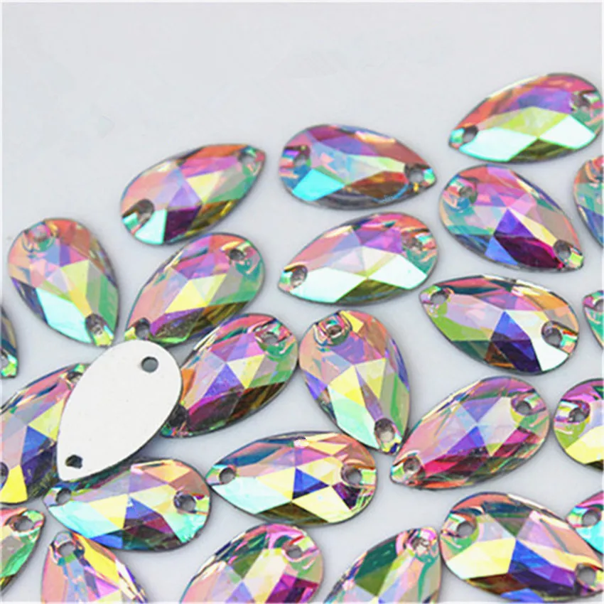Cong Shao 50-200pcs 6*12/7*12mm Drop Shape Crystals AB Rhinestone Flatback Sewing 2 Hole Stones Resin For DIY Wedding Dress WC66