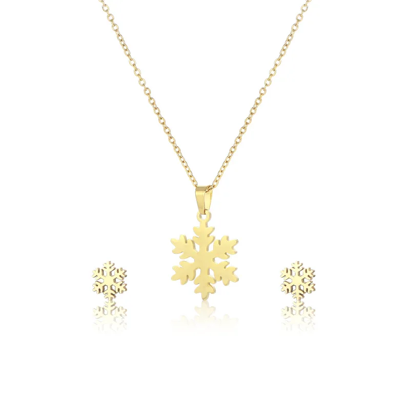 NEW Christmas Decoration Earrings Snowflake Necklace Stainless Steel Frozen charm Jewelry Set Gift for Kids Girl Winter TZ202