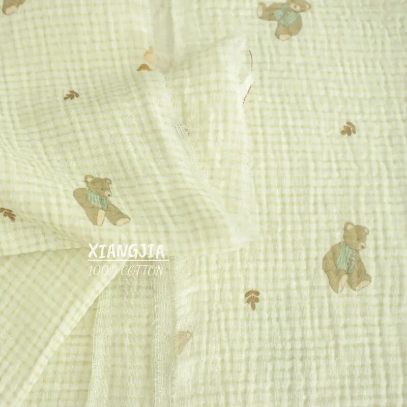 500X135cm Class A Baby Grade Cotton Double-layer Gauze Pleated Cartoon Saliva Towel Wrapped Pajamas Bath Towel Fabric