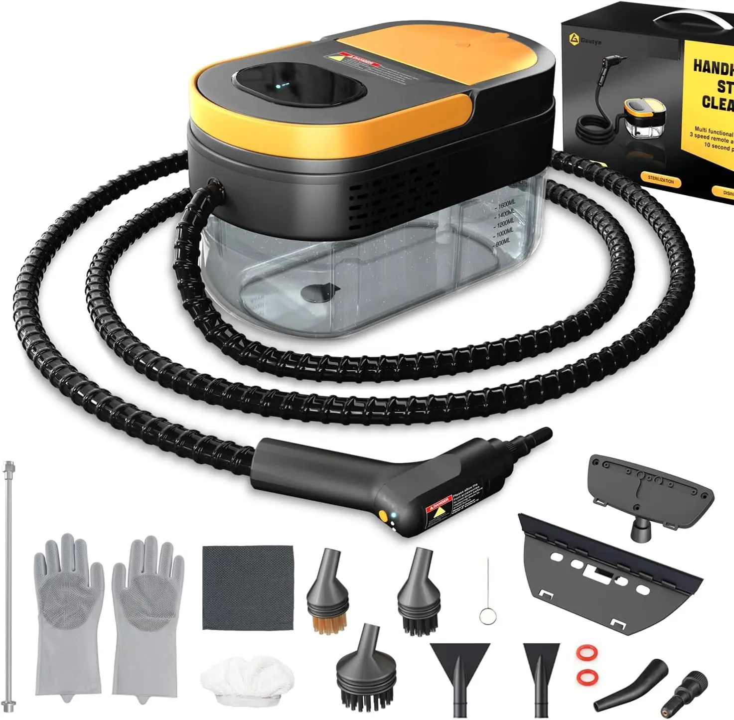 

Portable 1.69 Quarts Tank Steam Cleaner 3-Level Adjustable Handle fast Heat-Up 15 Pcs Accessories for Home Cleaning Grout Tile