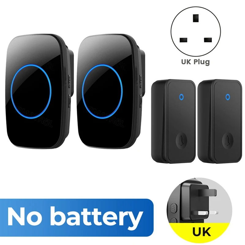 Полный беспроводной дверной звонок с автономным питанием, без батареи, водонепроницаемый дверной звонок для детей, пожилых людей, 2 кнопки, 2 приемника