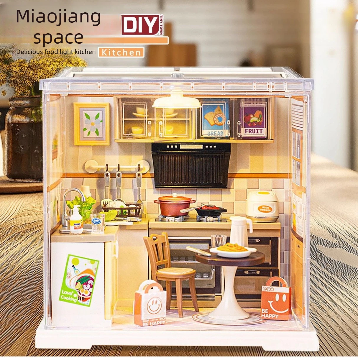 Kids DIY Miniature Milk Tea Shop, Lighted Assembly Building Blocks Scene Model, Educational Toy Gift