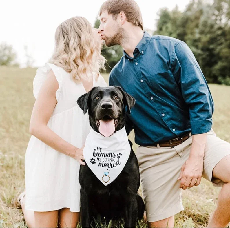 White My Humans Are Getting Married Dog Bandana Engagement Proposal Gift Announcement for Pet Gift for Couple Photoshoot Prop