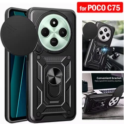 Armor Funda for POCO C75 Case Slide Camera Lens Protect Ring Stand Protection Phone Cover for Xiaomi POCO C75 Capa