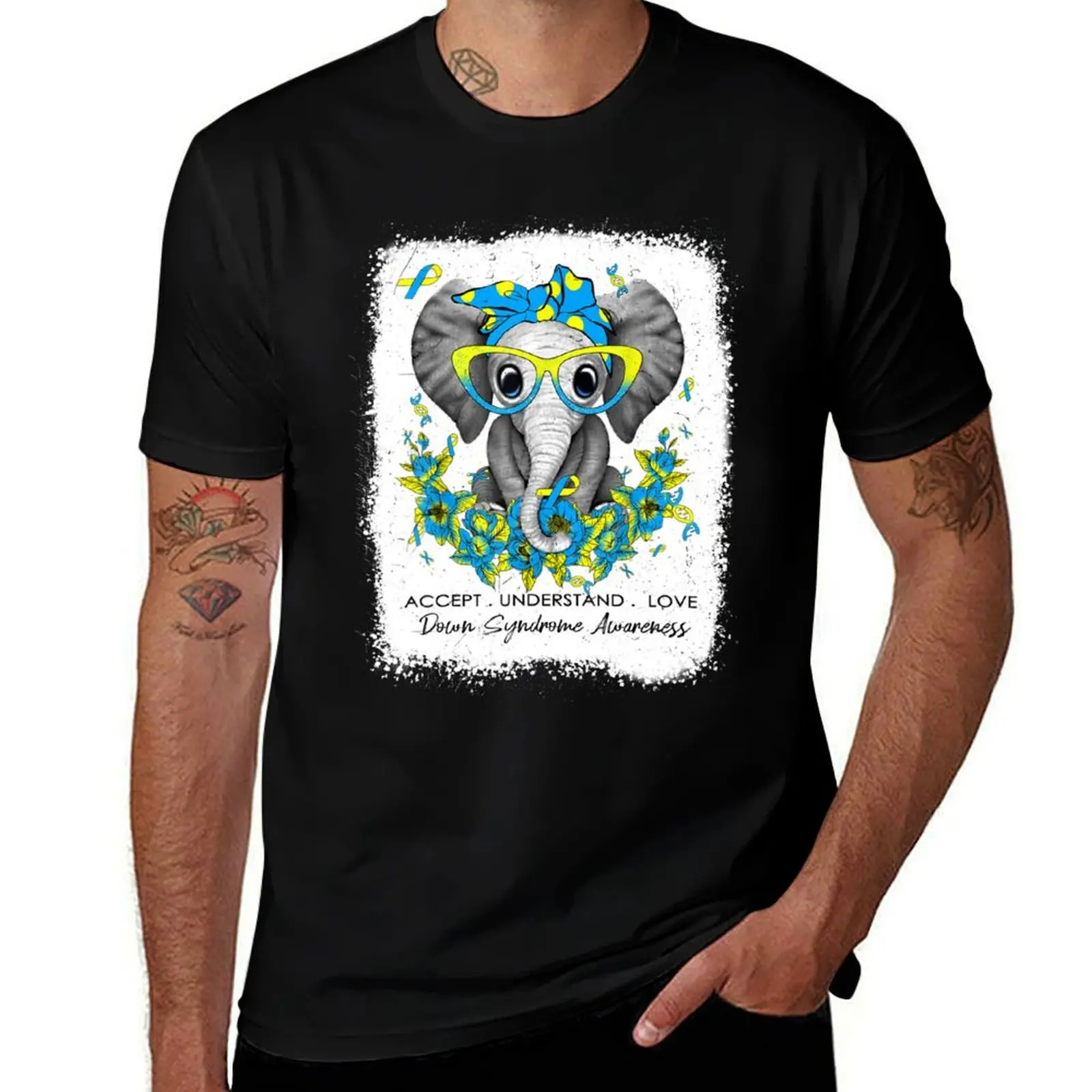Accept Understand Love Elephant Down Syndrome Awareness T-Shirt Breathable Sportswear for Men T-Shirt