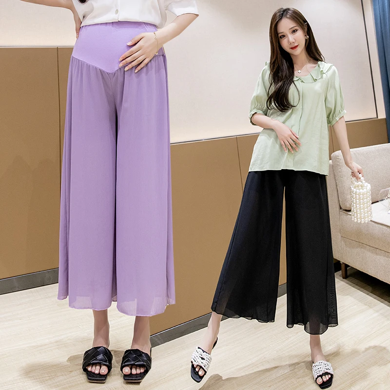 

Pregnant Women's Wide-leg Pants Spring and Summer Simulation Silk Maternity Pants Wide-leg Nine-point Pants Thin Section Tide