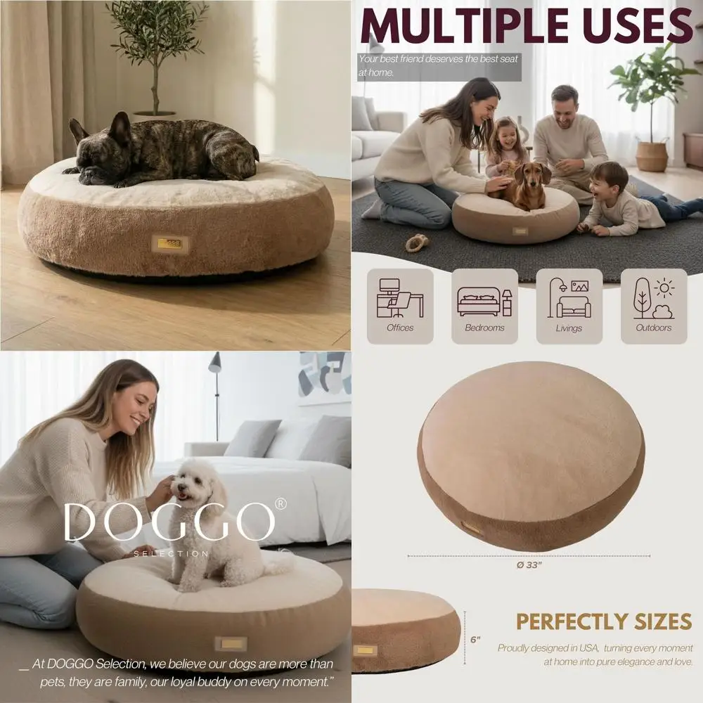 

33 Washable Donut Dog Bed for Small-Medium Dogs - Ultra Soft Foam, Non-Slip, Stylish Brown & Beige
