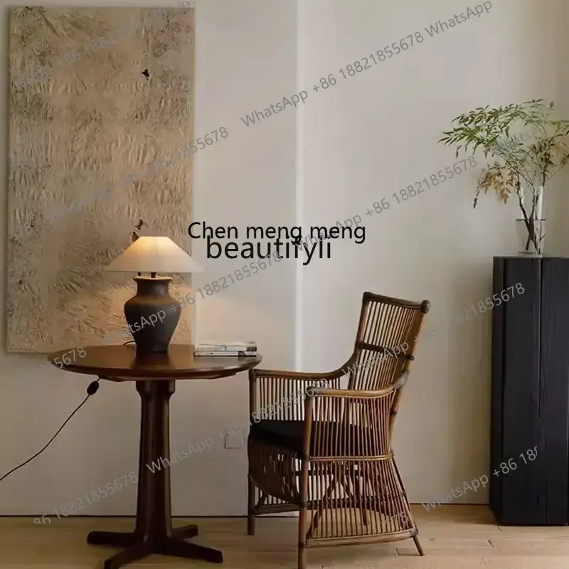 P178 Outdoor Dining Table and Chairs Natural Japanese Rattan Dining Chairs Homestay Home Balcony Terrace Lounge Chairs