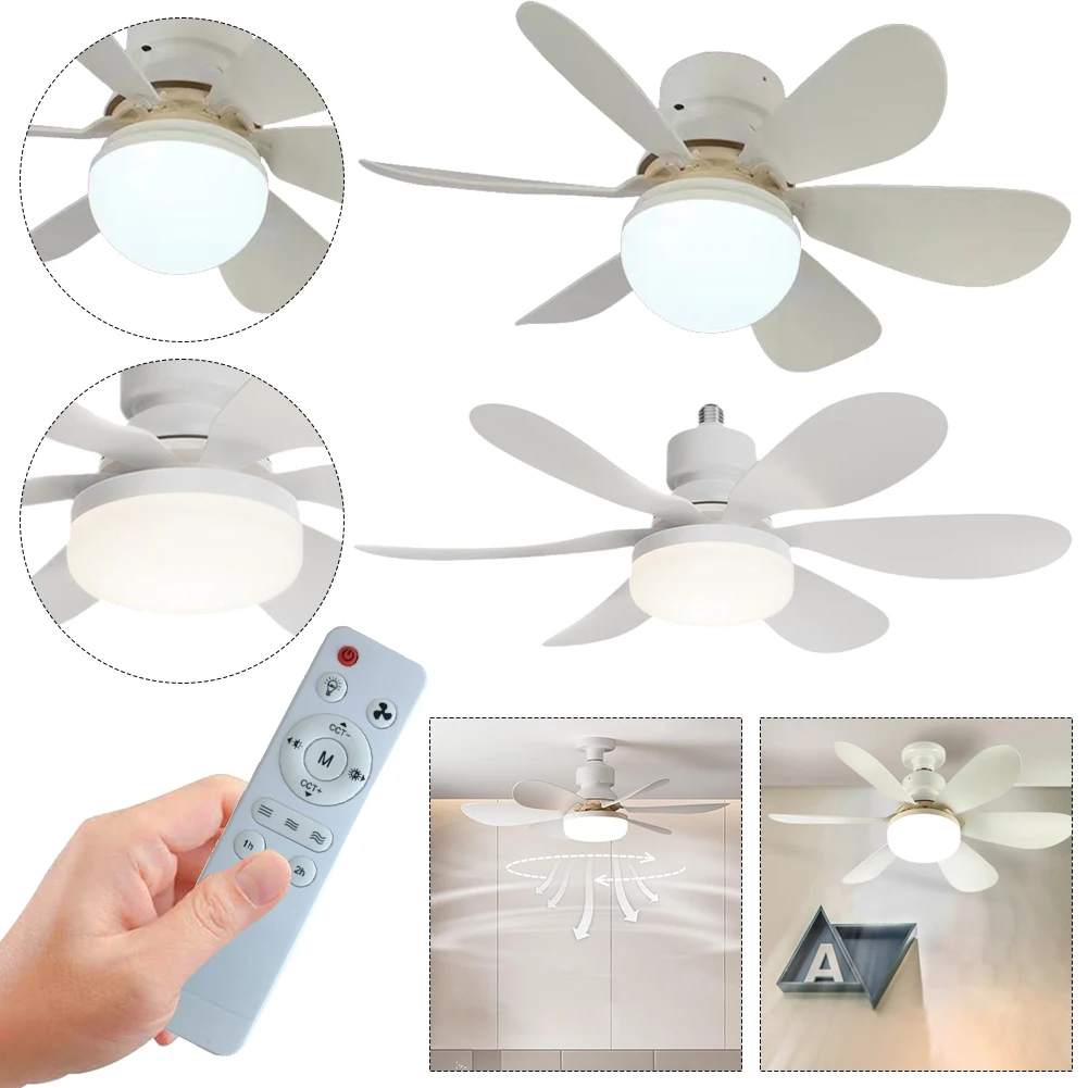 

Quiet Ceiling Fan Light with Light E26/E27 Base LED Socket Fan Light 3 Color Dimmable 3000-6500K Remote Control 20.4/16.54 Inch