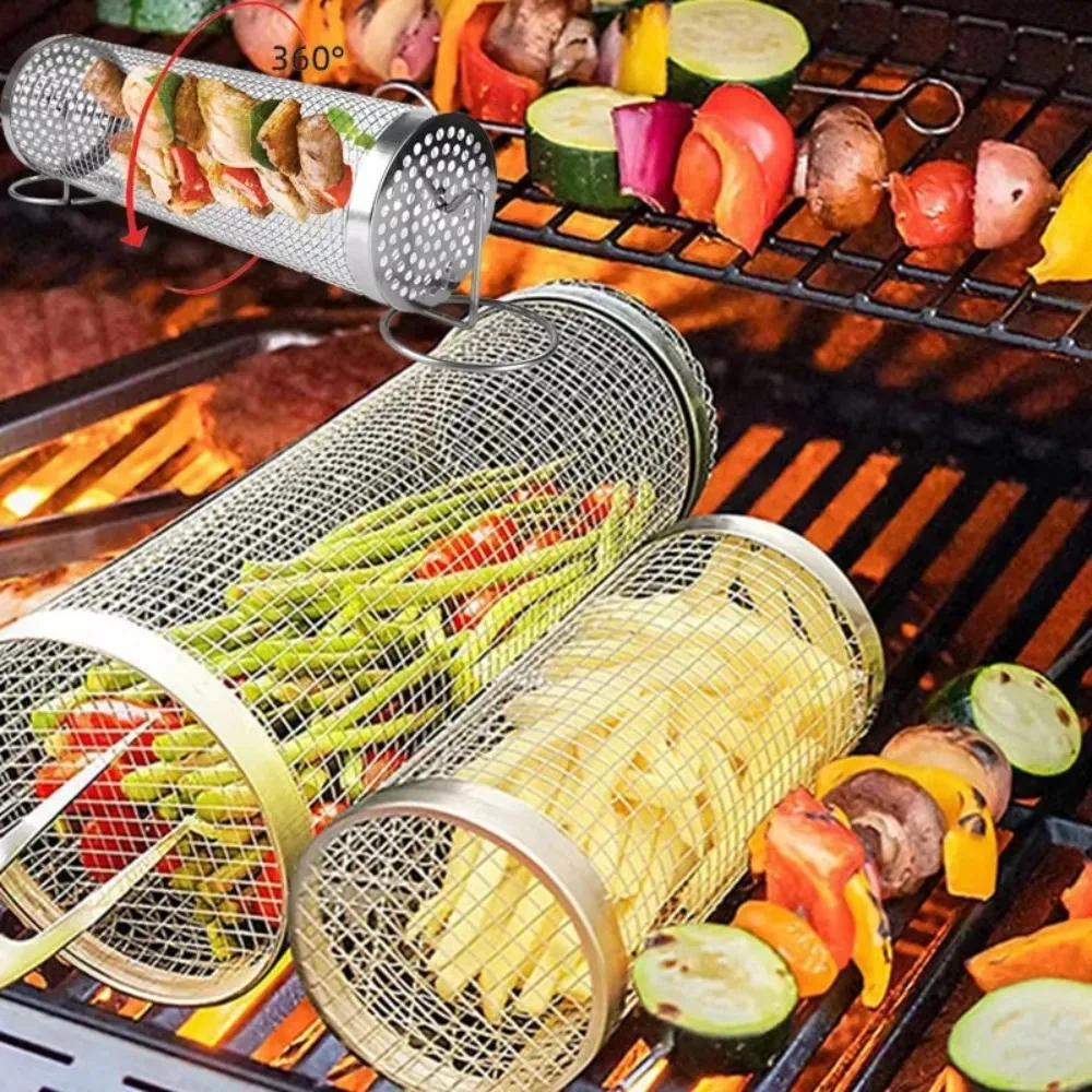 سلة شواء من الفولاذ المقاوم للصدأ، قفص شواء محمول، سلة شواء مفيدة، سلة شواء خارجية، ملحقات الشواية #4